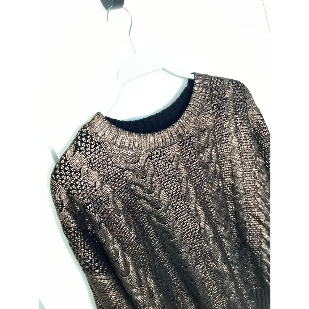 Torrid Women's Cable Knit Metallic Cropped Foil Pullover‎ Sweater Brown Size 2